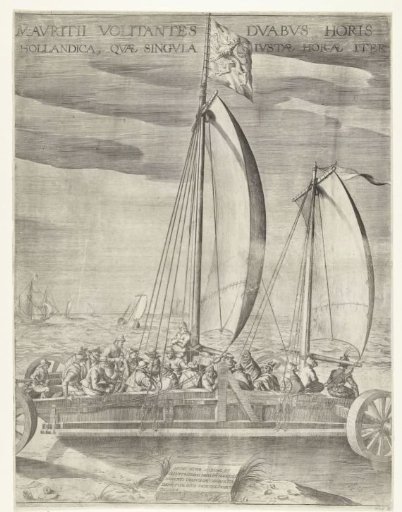 The sail-wagon of Simon Stevin (middle plate), 1602