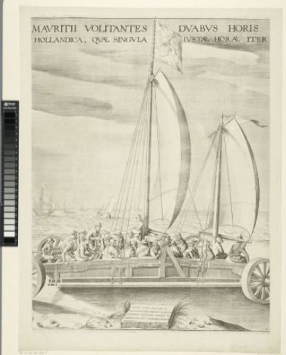 The sail-wagon of Simon Stevin (middle plate), 1602