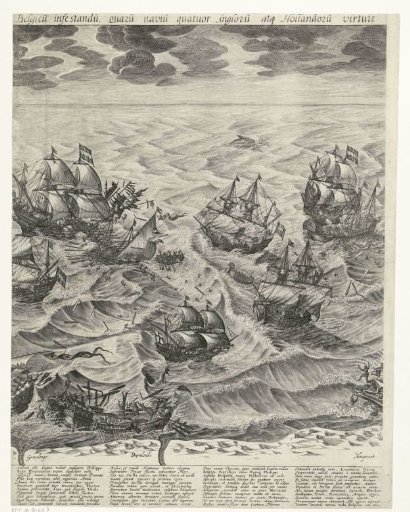 Destruction of the Spanish galleys off the Flemish coast (center panel), 1602