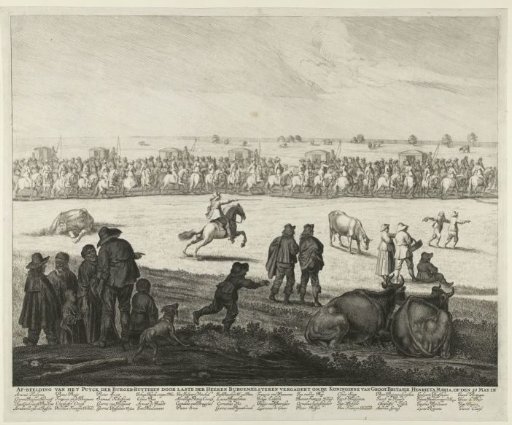 Procession of the Civic Guard along the Haarlemmer Trekvaart during the Entry of Queen Henrietta Maria into Amsterdam, 1642 (Left Sheet)