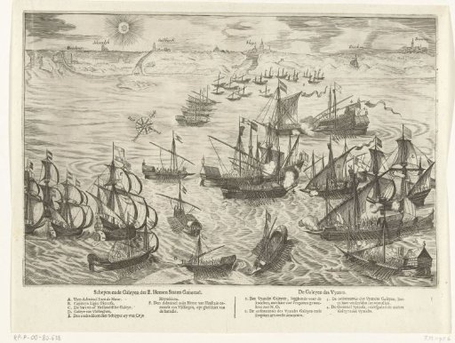 Naval battle in which the eight galleys of Spinola are defeated by the fleet of Joos de Moor, 1603