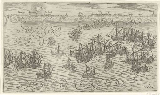 Naval battle in which the eight galleys of Spinola are defeated by the fleet of Joos de Moor, 1603