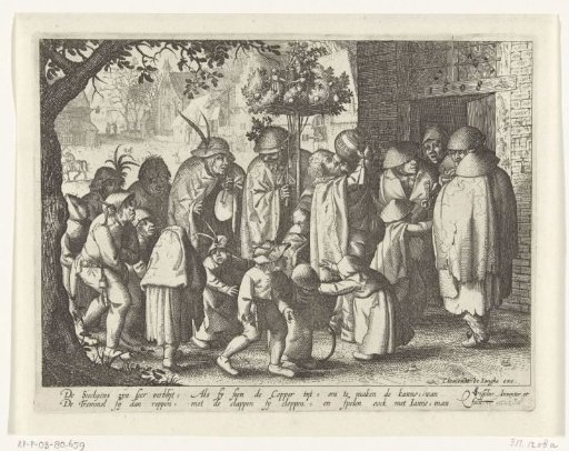 Procession of lepers in a village, ca. 1608