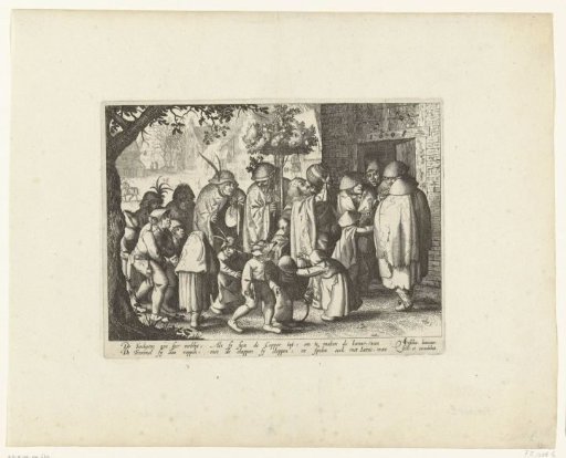 Procession of lepers in a village, ca. 1608