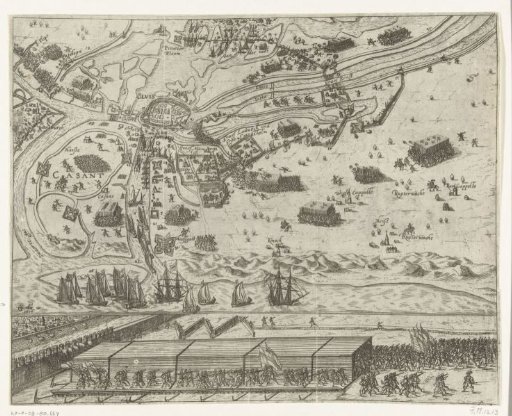 Siege of Sluis and the covered storm bridge used by the States Army under Maurice, 1604