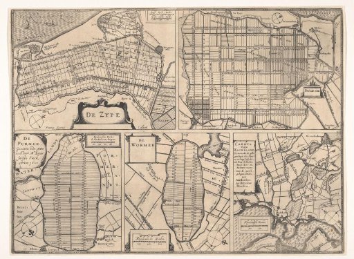 Sheet with maps of the polders of Zijpe, Beemster, Purmer, Wormer, and a map of Waterland.