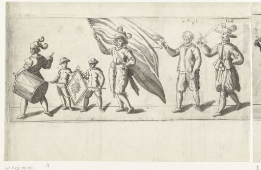 Procession by the rhetoricians' chamber De Roo Roosen of Schiedam (first part), 1607
