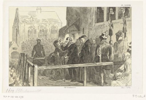Johan van Oldenbarnevelt on the scaffold before his execution, 1619