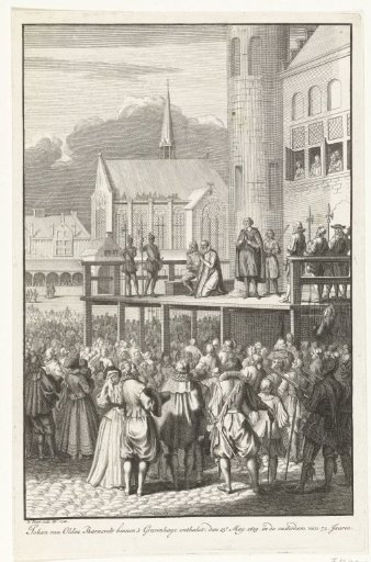 Johan van Oldenbarnevelt kneeling before his beheading, 1619