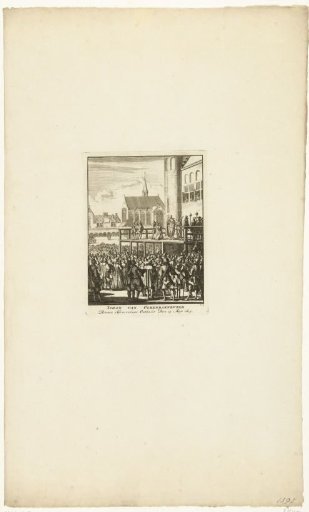 Johan van Oldenbarnevelt kneels on the scaffold for his beheading, 1619