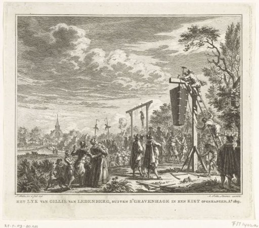 The coffin of Ledenberg is hung on the gallows, 1619