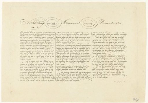 Explanation for the print Monument to the Remonstrants, ca. 1800