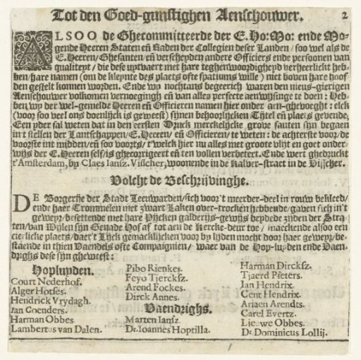 Text Sheet for the Funeral of William Louis, Count of Nassau, in the Great Church at Leeuwarden, 1620