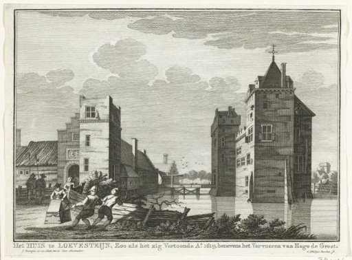 Escape of Hugo Grotius in the book chest from Loevestein Castle, 1621