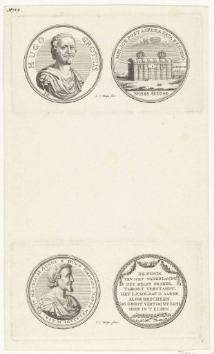 Two medals in honor of Hugo Grotius, 1645