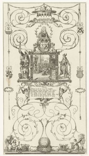 Stained glass window with a scene from the history of Miltiades, with a bust of Rombout Hogerbeets, 1627