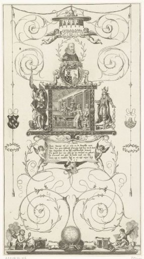 Stained glass window with a scene from the history of Titus Junius, with a bust of Hugo Grotius, 1627