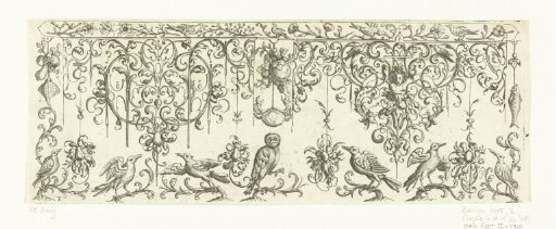 Border decoration with leafy vines and three sea creatures