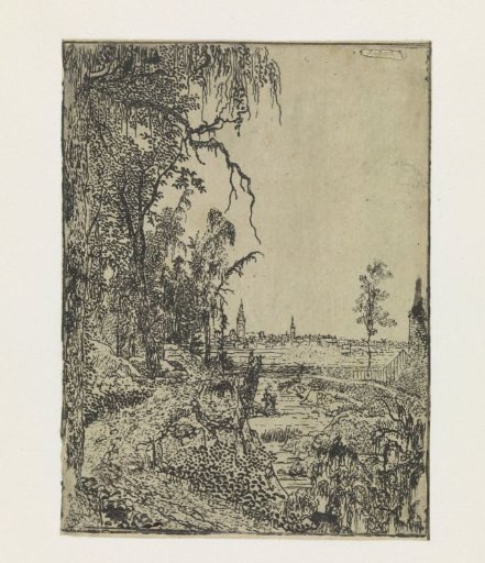 A Road Bordered by Trees, a City in the Background