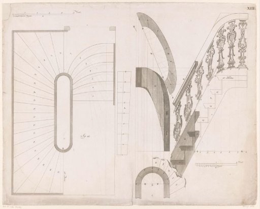 Technical drawings of a staircase