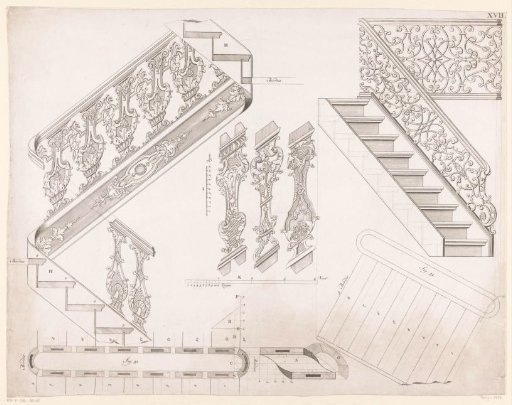 Technical drawings of a staircase