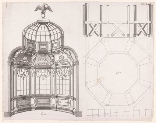 Technical drawings of a dome building
