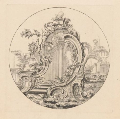 Cartouche in a Landscape with Colonnades