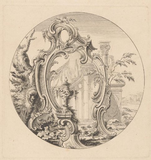 Cartouche in a Landscape with a Colonnade