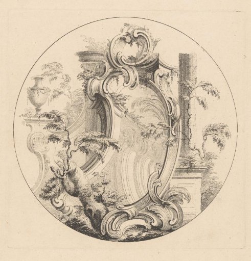 Cartouche in a Landscape with Pillars