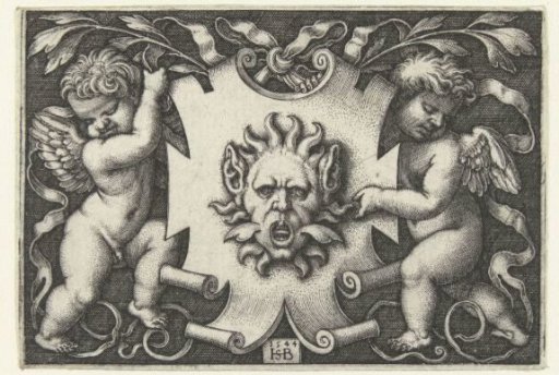 Flat decoration: cartouche with a mask