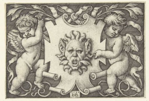 Flat decoration: cartouche with a mask