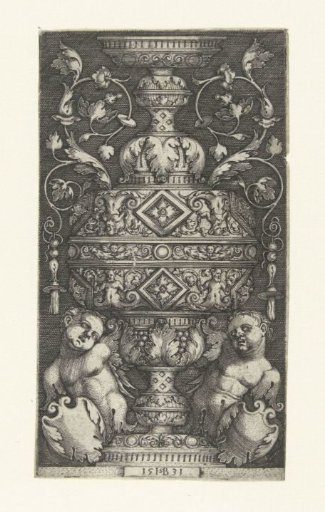 Flat Decoration with a Double Vase and Two Putti at the Bottom