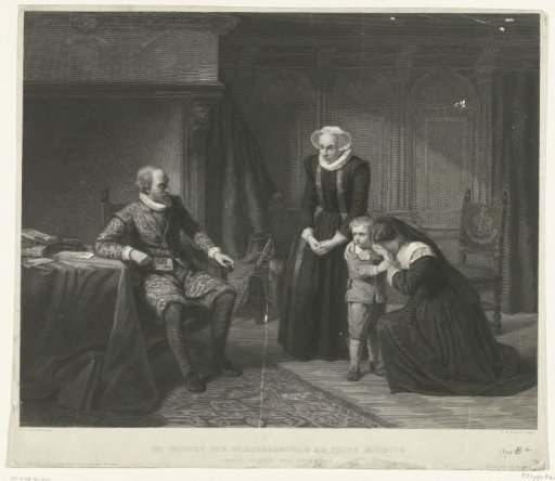 The mother, wife, and son of Reinier van Oldenbarnevelt begging Maurice for mercy, 1623