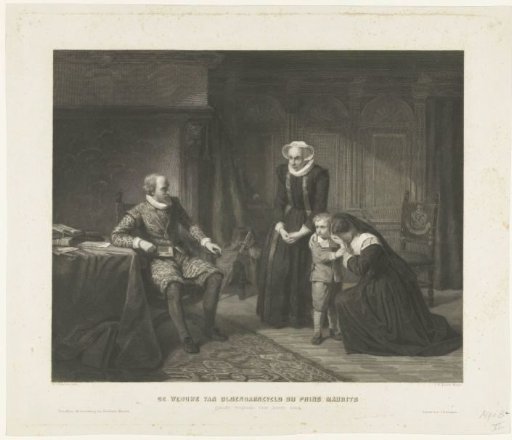 The mother, wife, and son of Reinier van Oldenbarnevelt begging Maurice for mercy, 1623