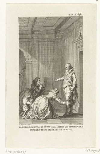 The mother, wife, and son of Reinier van Oldenbarnevelt beg Maurice for mercy, 1623