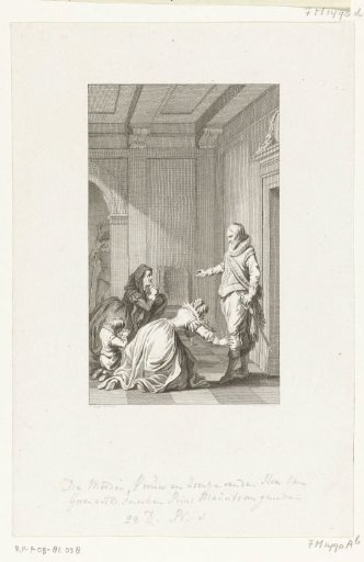 The mother, wife, and son of Reinier van Oldenbarnevelt beg Maurice for mercy, 1623