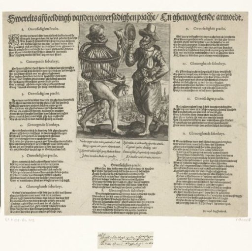 Satirical print on insatiable wealth and satisfying poverty, 1618
