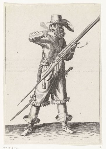 Soldier with a Musket Bringing His Match to His Mouth to Blow It Clean, ca. 1645