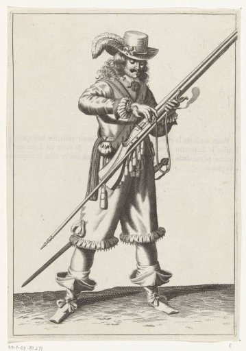 Soldier unfastening his match from the cock of his musket, ca. 1645