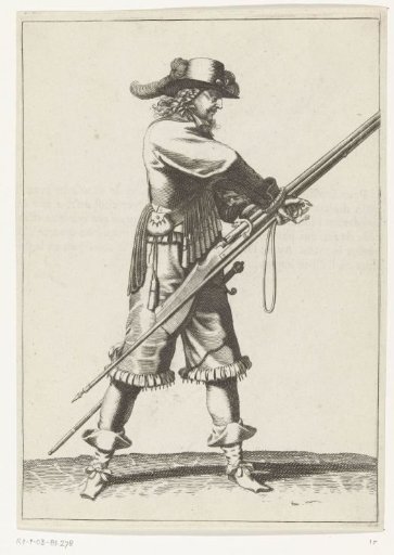 Soldier with a musket transferring his match from his right to his left hand, ca. 1645