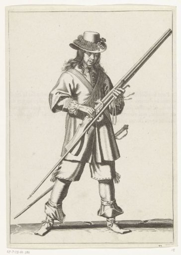 Soldier closing the pan of his musket, ca. 1645