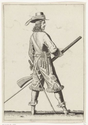 Soldier holding his musket with both hands by his left thigh, ca. 1645