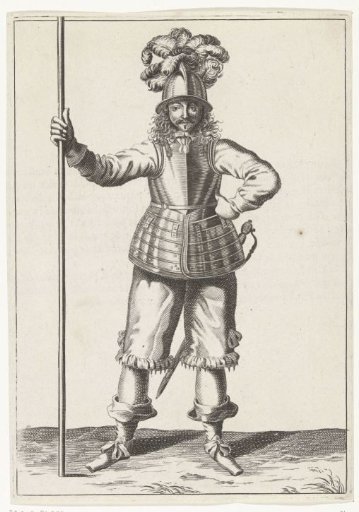 Soldier, seen from the front, holding his pike upright with his right hand, ca. 1645