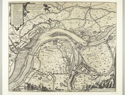 Map with the siege and capture of Schenkenschans by Frederick Henry, 1635-1636