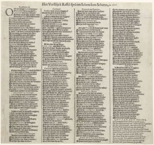 Text sheet accompanying the print with the game of Schenkenschans, 1635-1636
