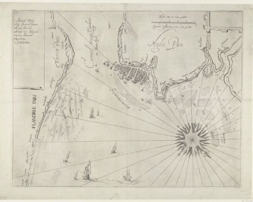 Sea chart of the English coast near Duins, 1639