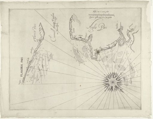 Sea chart of the English coast near Duins, 1639