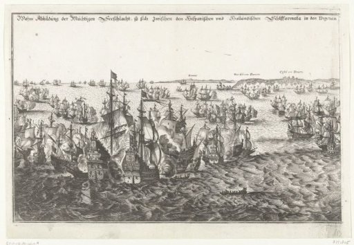 Naval battle of Duins (left plate), 1639