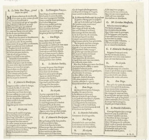Text sheet for The Great Barber's Shop, satirical print on the Spaniards after the defeat in the naval battle at Duins, ca. 1639