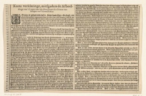 Map of the Siege of the House at Gennep (text sheet), 1641